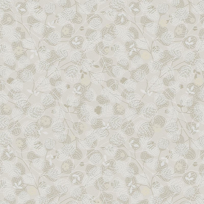 Tapeta kwiaty beżowymIbiałym - 53 cm x 10.05 m - LIVINGWALLS