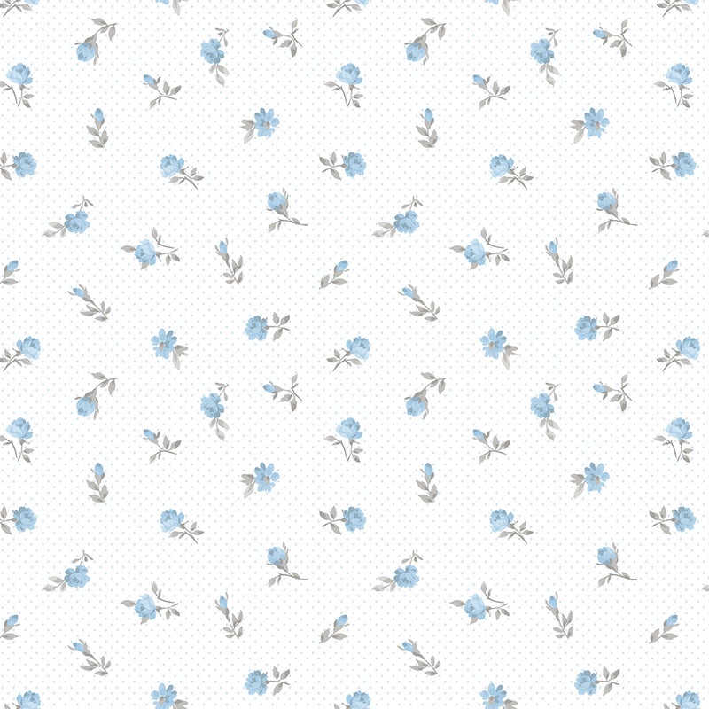 Tapeta kwiaty niebieskimIbiałym - 53 cm x 10 m - SANDERS & SANDERS