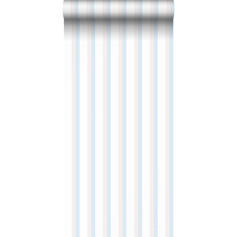 Tapeta paski jasnoniebieskim,beżowymIbiałym - 53 cm x 10 m - SANDERS & SANDERS