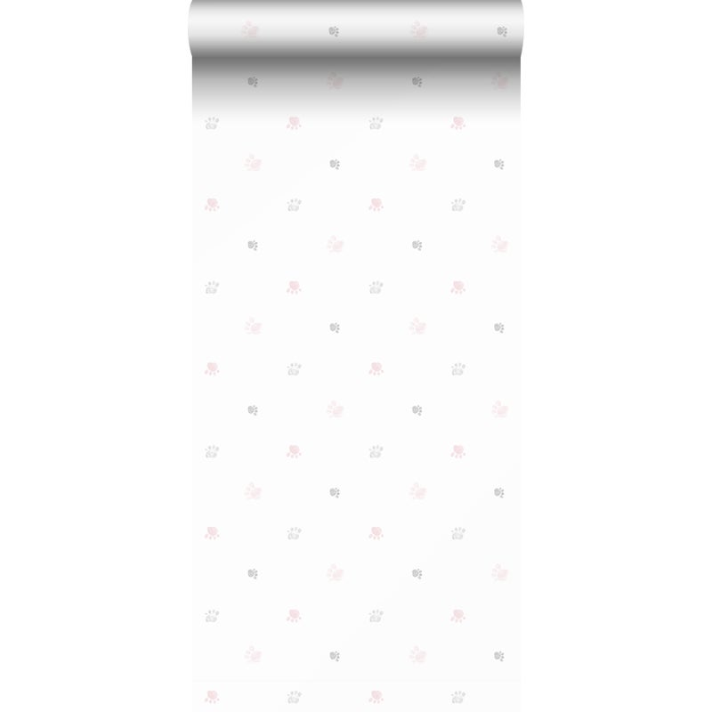 Tapeta odciski łap różowym,szarymIbiałym - 53 cm x 10 m - SANDERS & SANDERS