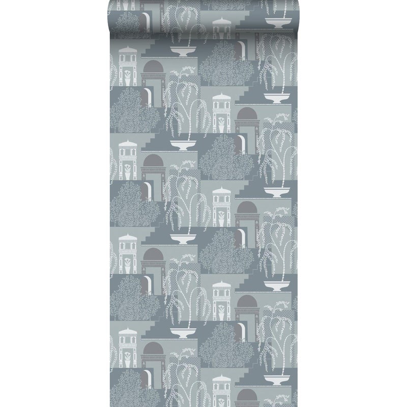 Tapeta Domki śródziemnomorskie szaro-niebieskim - 53 cm x 10.05 m - BORASTAPETER