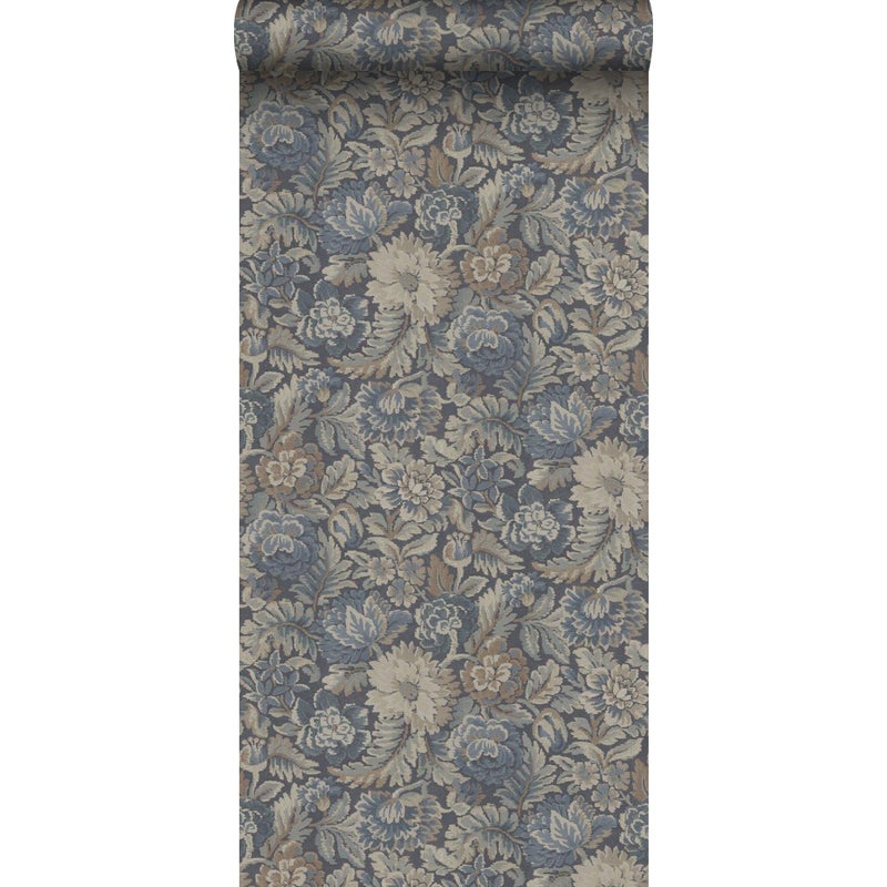 Tapeta zabytkowe kwiaty szaro-niebieskim - 53 cm x 10.05 m - BORASTAPETER