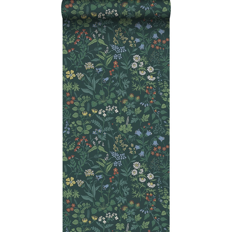 Tapeta kwiaty polne ciemnej zieleni - 53 cm x 10.05 m - BORASTAPETER