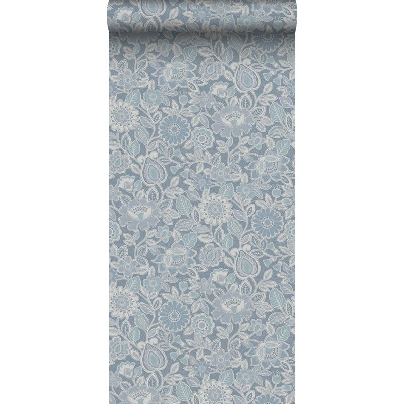 Tapeta kwiaty szaro-niebieskim - 53 cm x 11.2 m - BORASTAPETER