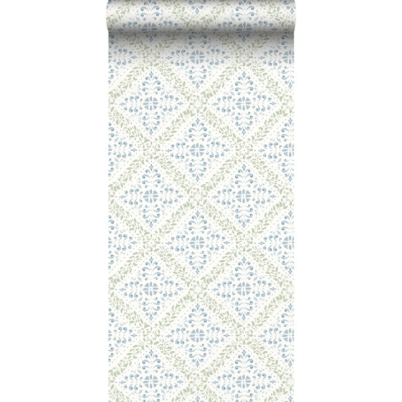 Tapeta motyw płytek zielonymIniebieskim - 53 cm x 10.05 m - BORASTAPETER