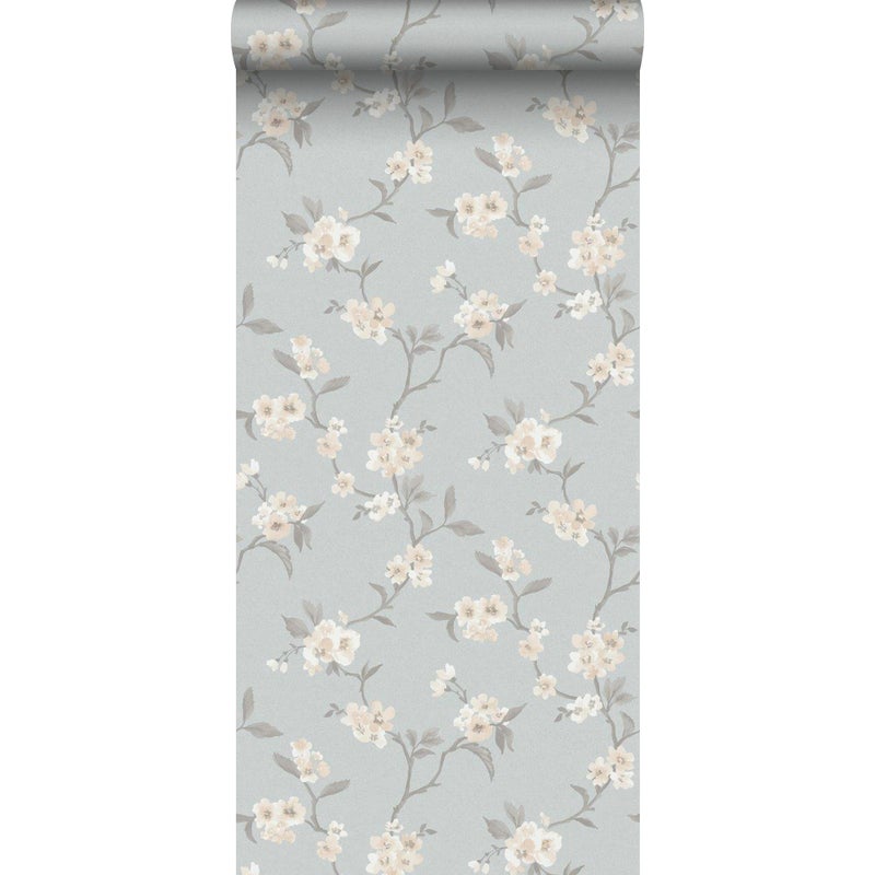Tapeta kwiaty szaro-niebieskim - 53 cm x 11.2 m - BORASTAPETER