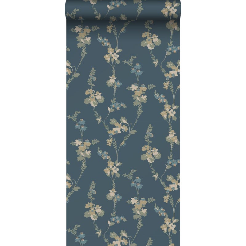 Tapeta kwiaty szaro-niebieskim - 53 cm x 10.05 m - BORASTAPETER