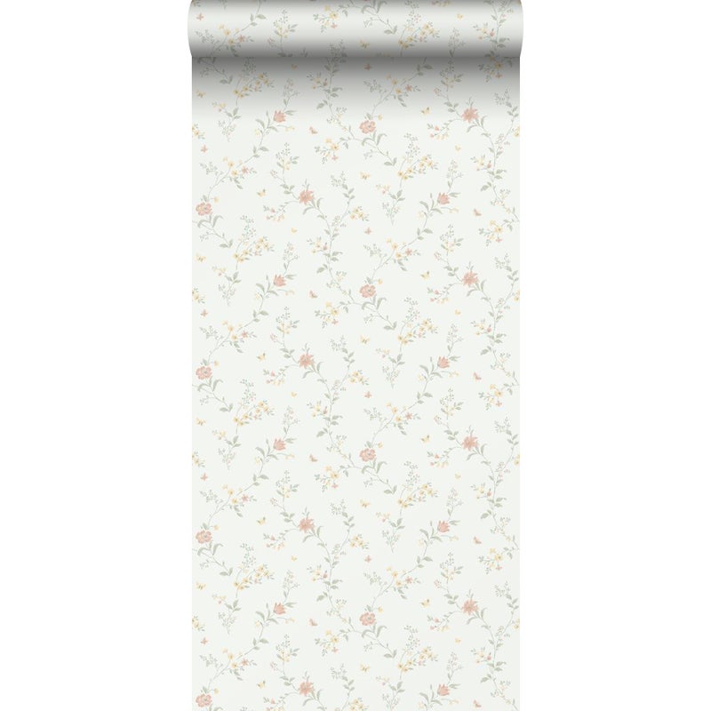 Tapeta kwiaty białymIżółtym - 53 cm x 11.2 m - BORASTAPETER