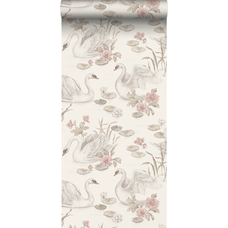 Tapeta łabędzie beżowymIróżowym - 53 cm x 10.05 m - BORASTAPETER