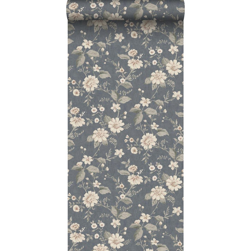 Tapeta kwiaty szaro-niebieskim - 53 cm x 10.05 m - BORASTAPETER