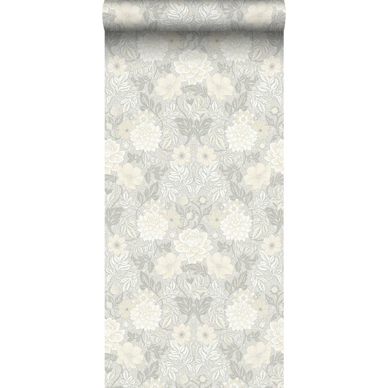 Tapeta vintage kwiaty w stylu secesyjnym szarym - 53 cm x 10.05 m - BORASTAPETER