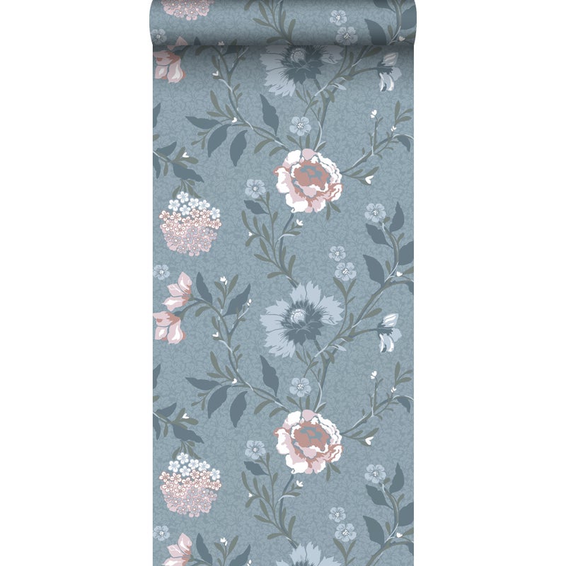 Tapeta kwiaty szaro-niebieskim - 53 cm x 10.05 m - DURO