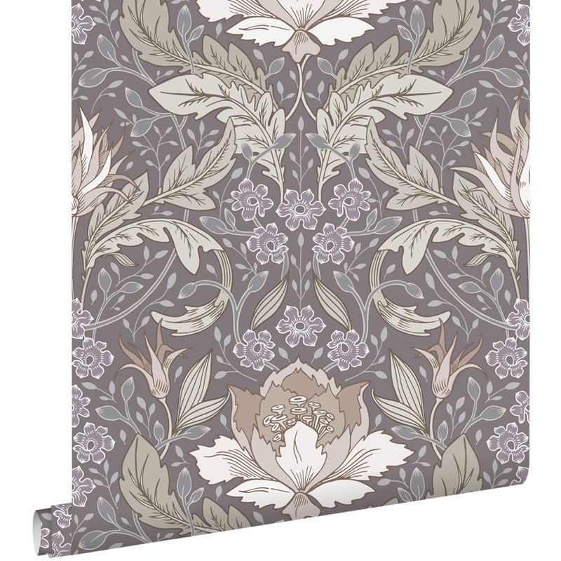 Tapeta vintage kwiaty w stylu secesyjnym zielonymIszarym - 50 x 900 cm - ESTAHOME