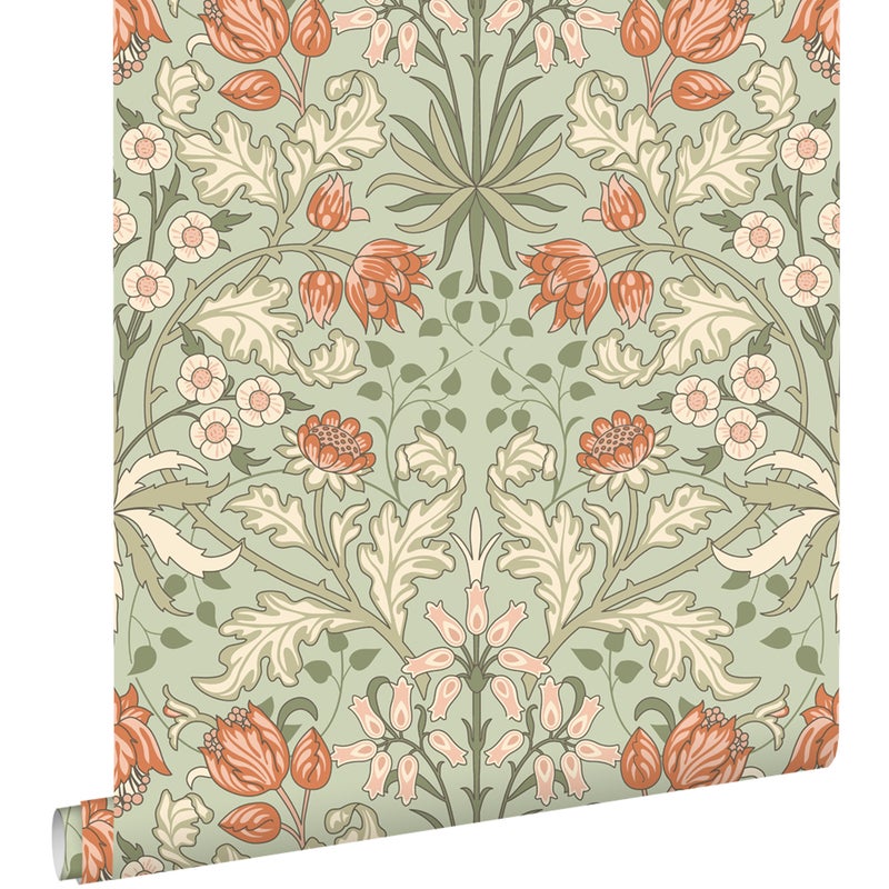 Tapeta vintage kwiaty w stylu secesyjnym zielonymIterakota - 50 x 900 cm - ESTAHOME