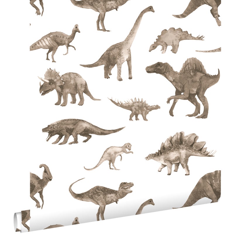 Tapeta dinozaury ciemny beż - 50 x 900 cm - ESTAHOME