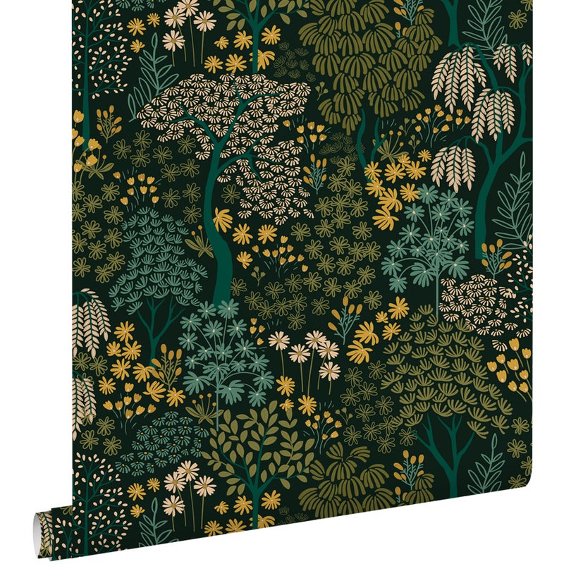 Tapeta drzewa i kwiaty niebiesko-zielonymIżółtym - 50 x 900 cm - ESTAHOME