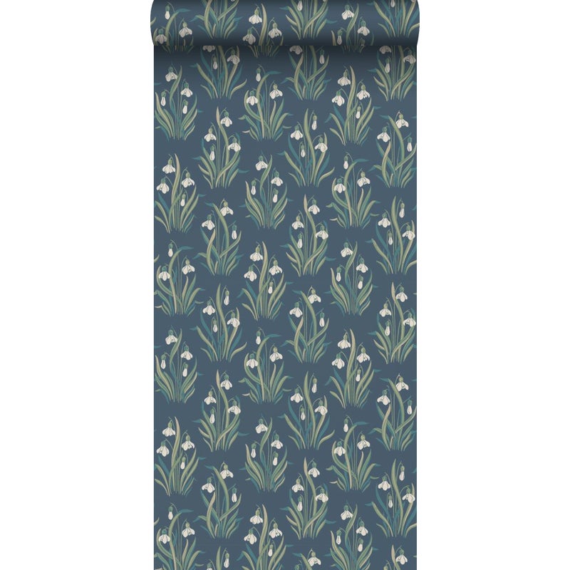 Tapeta kwiaty szaro-niebieskim - 53 cm x 10.05 m - BORASTAPETER