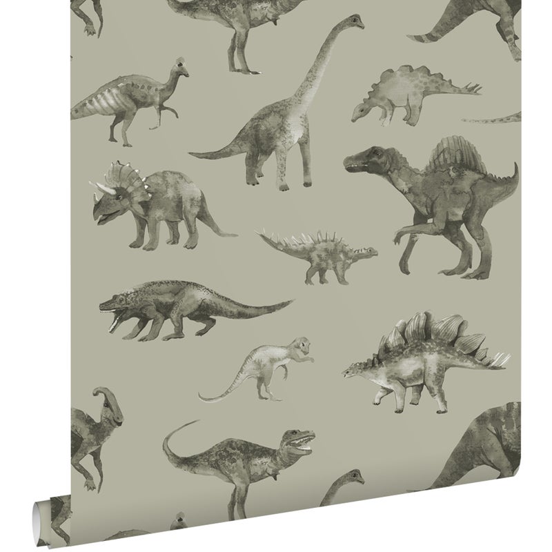 Tapeta dinozaury szaro zielonym - 50 x 900 cm - ESTAHOME