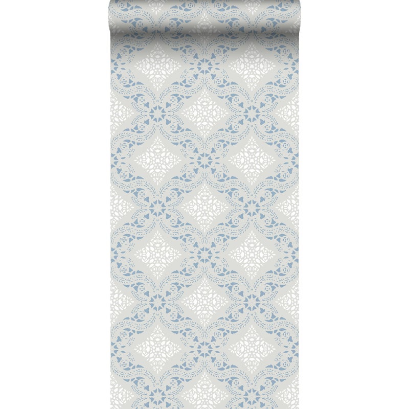 Tapeta motyw płytek szaro-niebieskim - 53 cm x 10.05 m - DURO