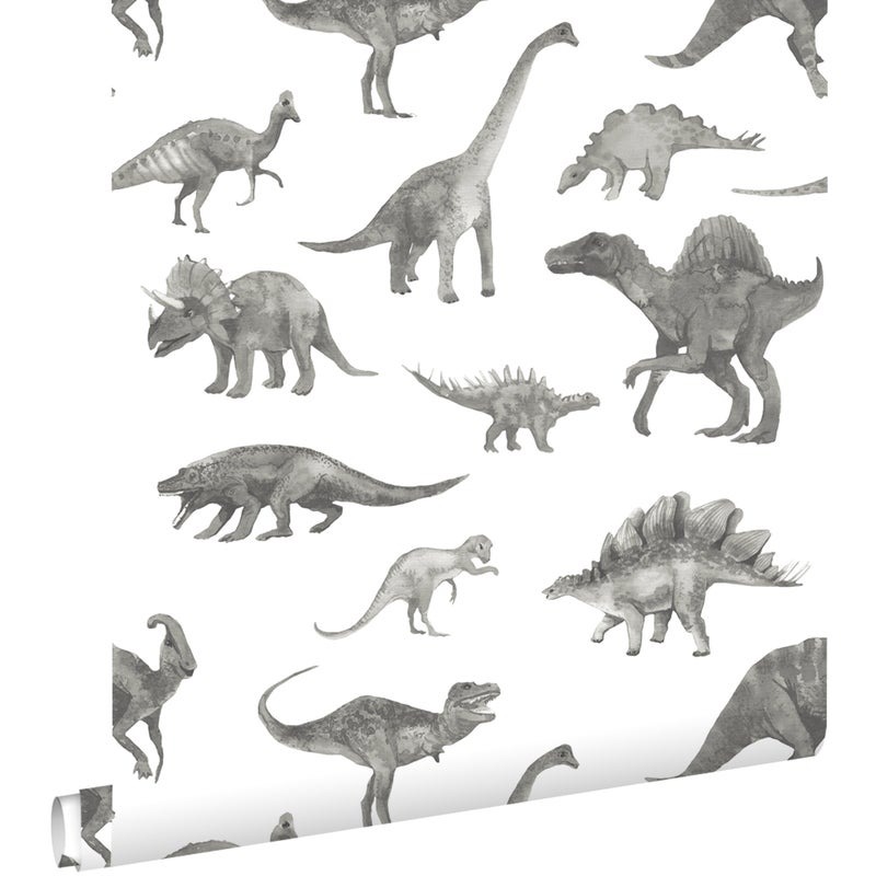Tapeta dinozaury szarym - 50 x 900 cm - ESTAHOME