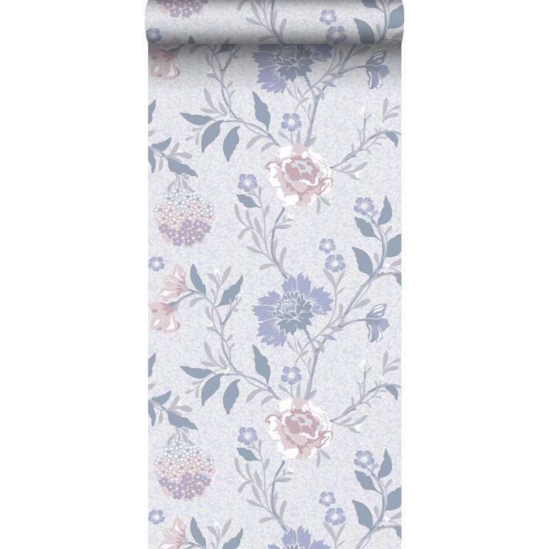 Tapeta kwiaty jasnoniebieskim - 53 cm x 10.05 m - DURO