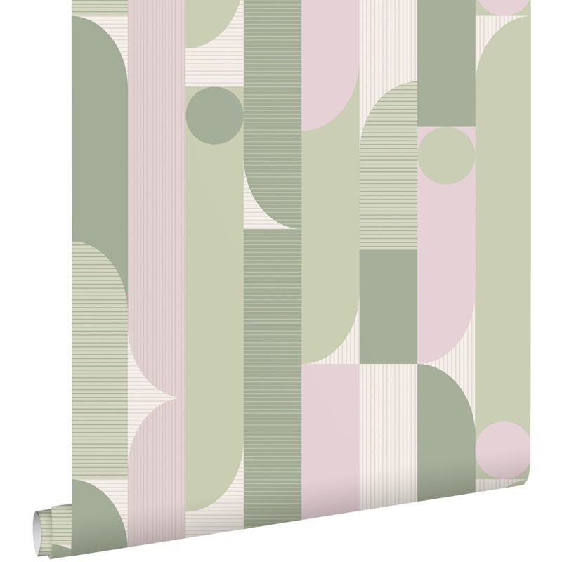 Tapeta figury geometryczne szaro zielonymIliliowo fioletowym - 50 x 900 cm - ESTAHOME