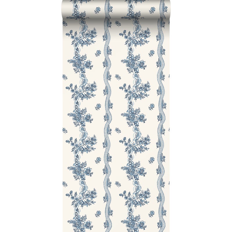 Tapeta kwiaty szaro-niebieskim - 53 cm x 10.05 m - DURO