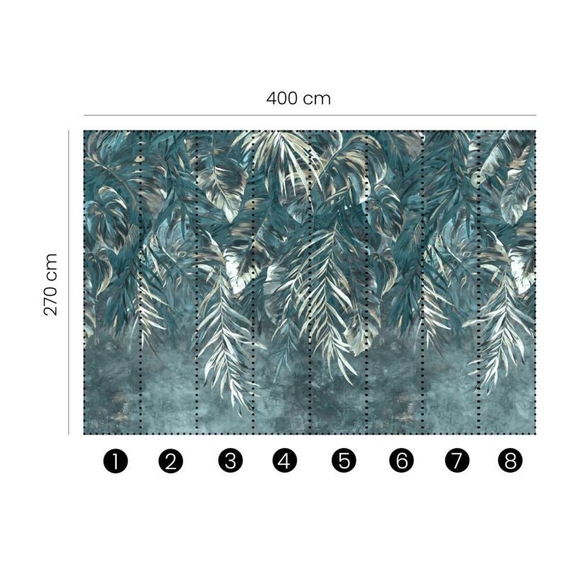Tapeta tropikalne liście dżungli szaro-niebieskim - 400 x 270 cm - ERISMANN