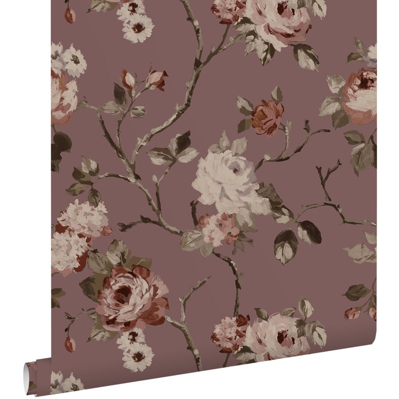 Tapeta zabytkowe kwiaty bakłażanowym fioletowym - 53 cm x 10.05 m - ESTAHOME