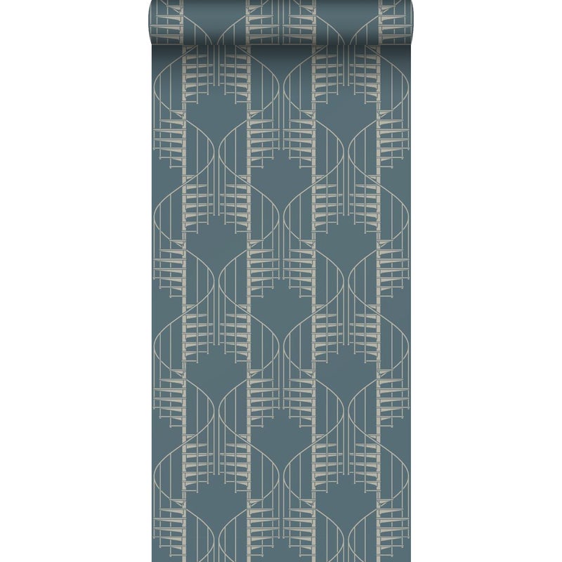 Tapeta motyw graficzny szaro-niebieskim - 53 cm x 10.05 m - BORASTAPETER