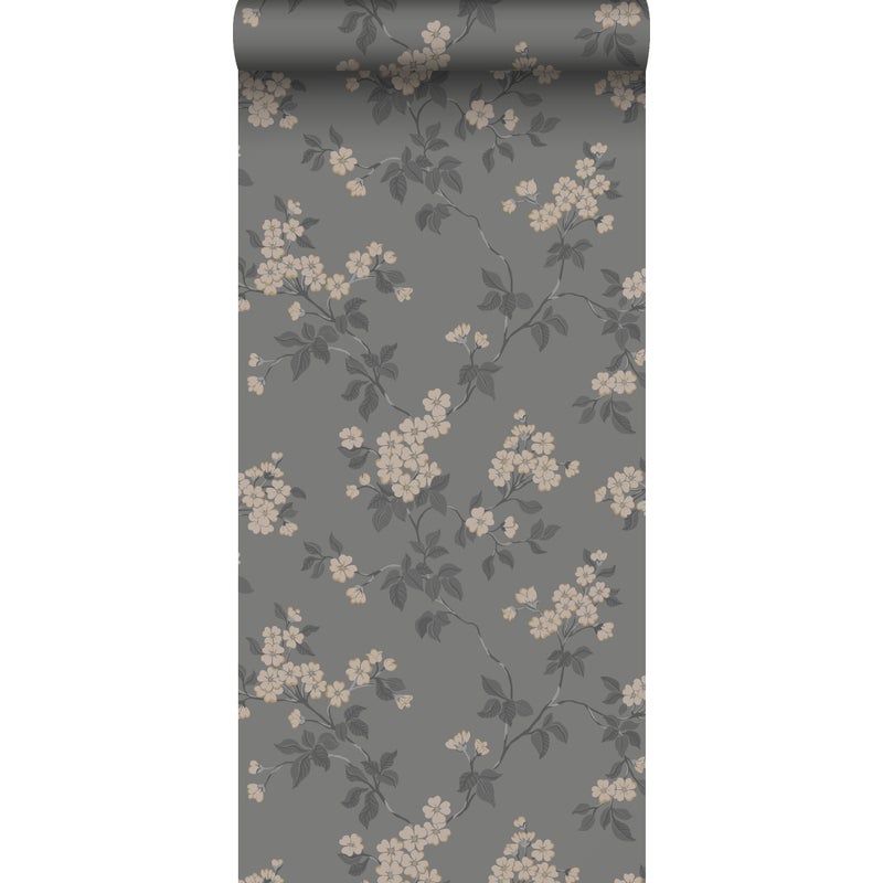 Tapeta kwiaty szaro zielonym - 53 cm x 10.05 m - DURO