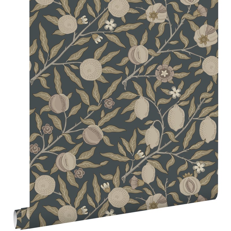 Tapeta egzotyczne owoce i liście ciemnoniebieskimItaupe - 50 x 900 cm - ESTAHOME