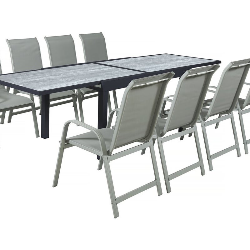 Rozkładany aluminiowy zestaw ogrodowy Lagos - 140/280 x 90 x 76 cm - 8 krzeseł - Jasnoszary