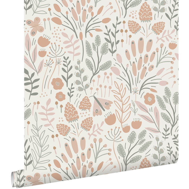 Tapeta liście i kwiaty jasnoniebieskimIterakota - 50 x 900 cm - ESTAHOME