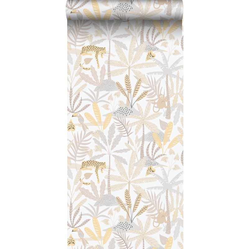 Tapeta zwierzęta dżungli beżowym,szarymIbiałym - 53 cm x 10.05 m - SANDERS & SANDERS