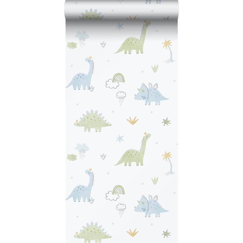 Tapeta dinozaury jasnoniebieskim,zielonymIbiałym - 53 cm x 10.05 m - SANDERS & SANDERS