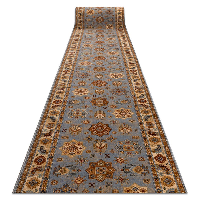 Chodnik wełniany KESHAN 7683/53544 Ramka, orientalny niebieski / beż 90cm 90x850 cm