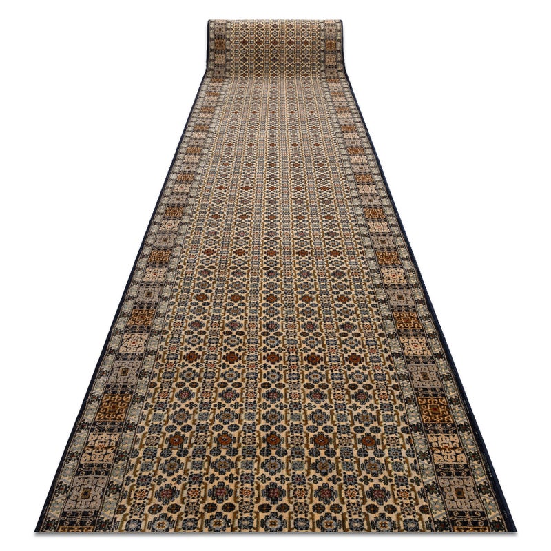 Chodnik wełniany KESHAN 6428/53551 Orientalny beż / granat 90cm 90x550 cm