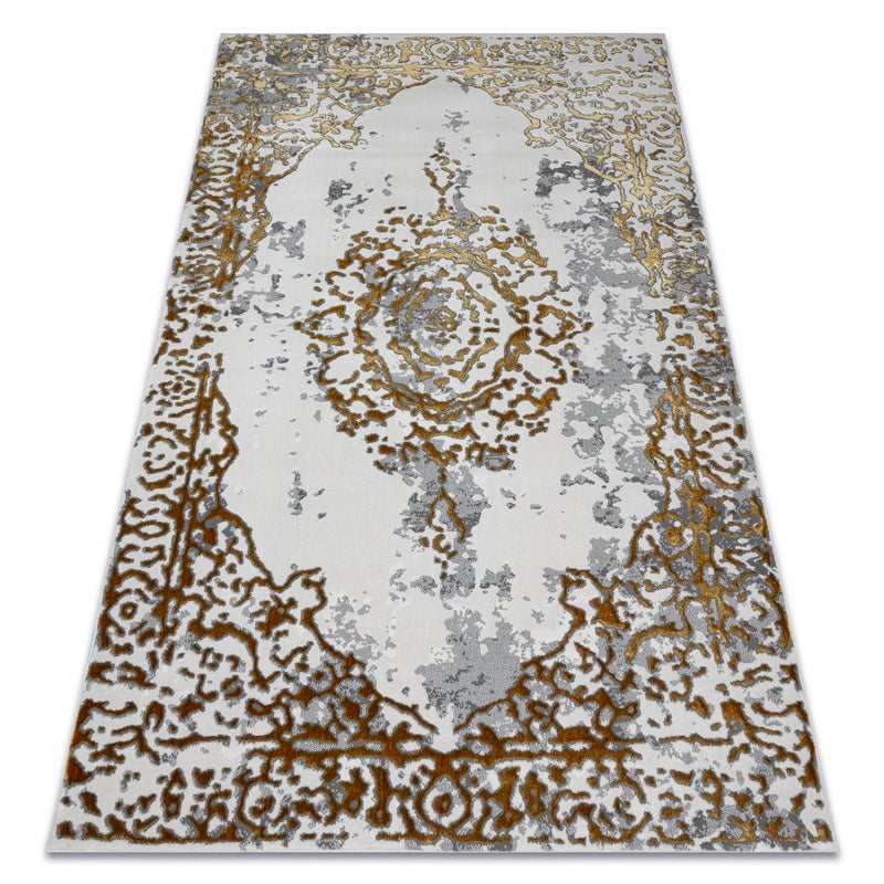 Dywan ALLURE 1961 Ornament, ramka - Strukturalny, stylowy, glamour złoty / biały 240x330 cm