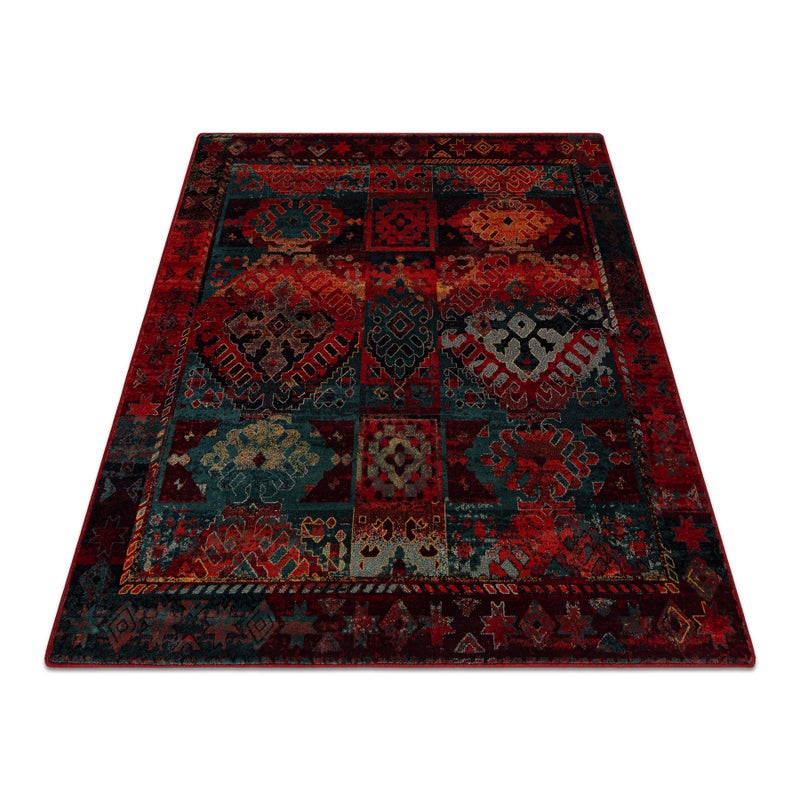 Dywan wełniany OMEGA AVAR Kwadrat Ramka, romby, orientalny - rubin 200x200 cm