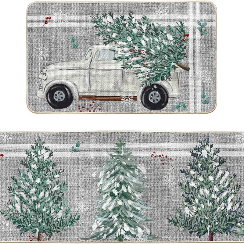 Dwuczęściowe białe dywaniki świąteczne do kuchni (50*80cm+50*120cm) z paskami sosnowymi, zmywalne, do dekoracji wewnątrz i na zewnątrz