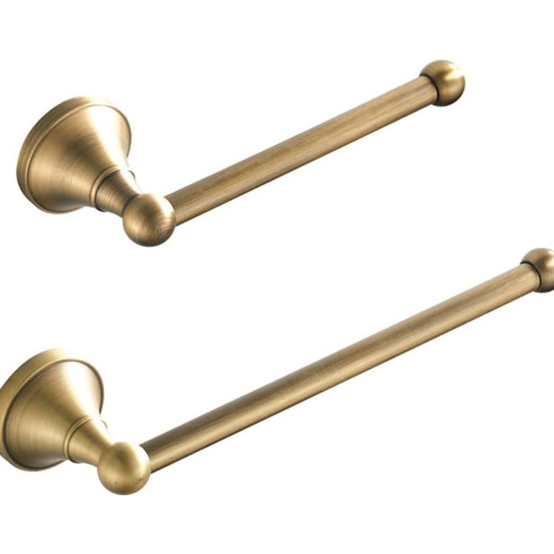 Zestaw 2 akcesoriów łazienkowych – uchwyt na ręczniki i papier toaletowy w kolorze antycznego mosiądzu, szczotkowany brąz