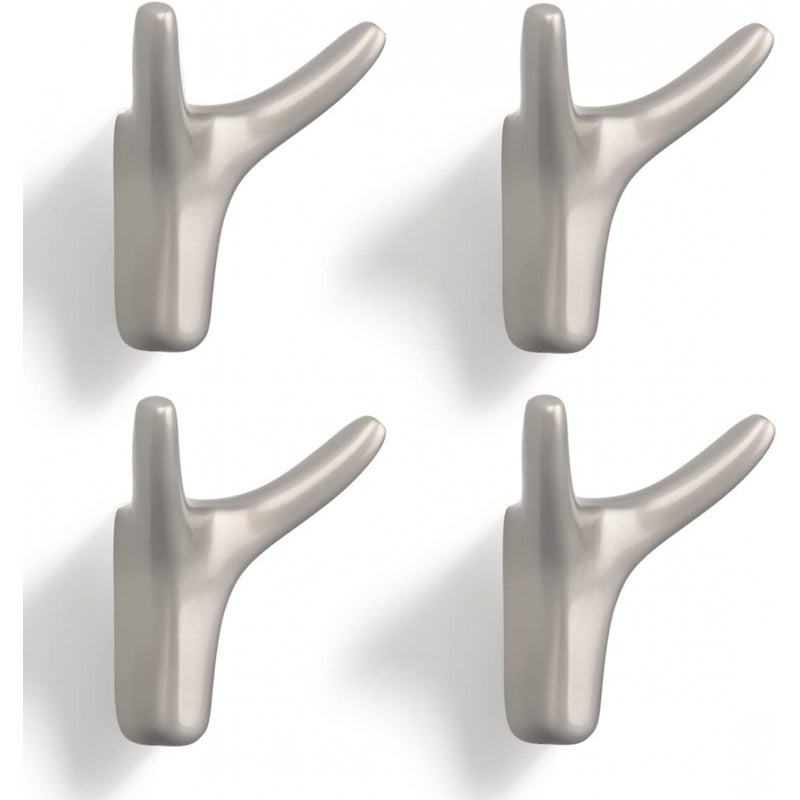 Zestaw 4 podwójnych haczyków niklowanych – haki ścienne – odpowiednie do korytarza, sypialni, salonu, kuchni – w zestawie śruby