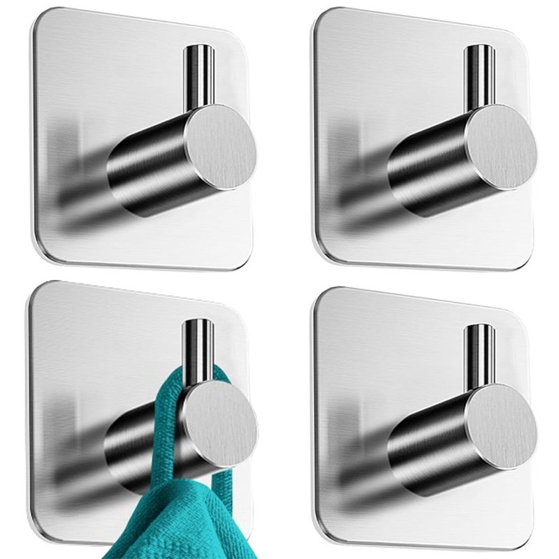 Zestaw 4 haczyków na ręczniki – haczyki samoprzylepne – klipsy do ręczników – haczyki ścienne/drzwiowe – kwadratowe – matowe srebro