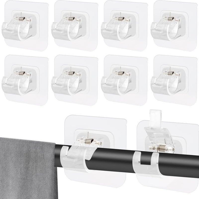 10 sztuk uchwytów na karnisz - bez wiercenia - przezroczyste, samoprzylepne uchwyty na karnisz - ulepszony uchwyt na zasłony - przezroczysty