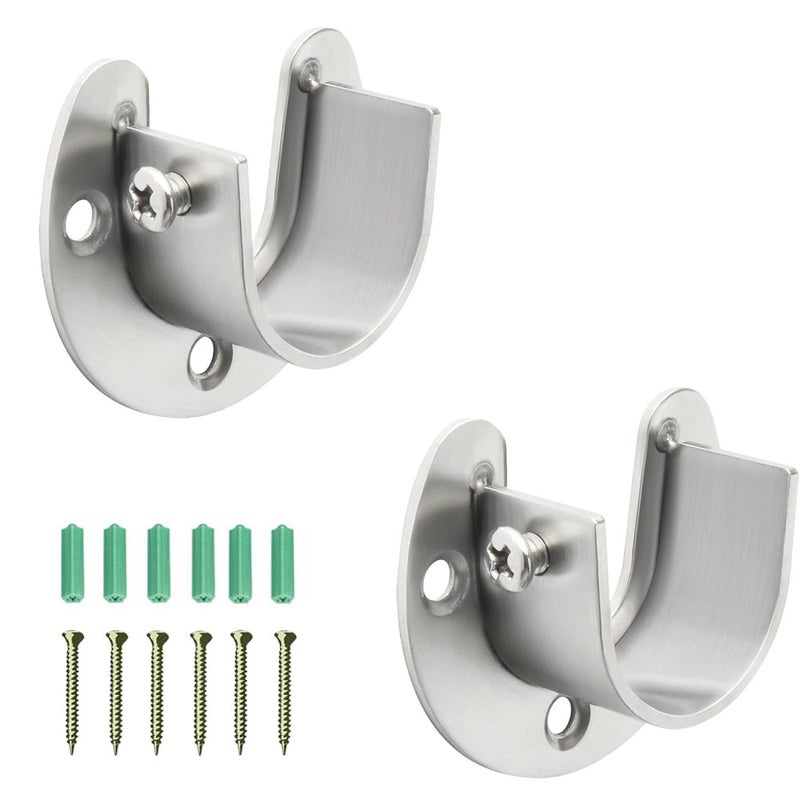 2x Uchwyt do karnisza w kształcie litery U - stal nierdzewna szczotkowana - odpowiedni do rur stalowych o średnicy 28 mm