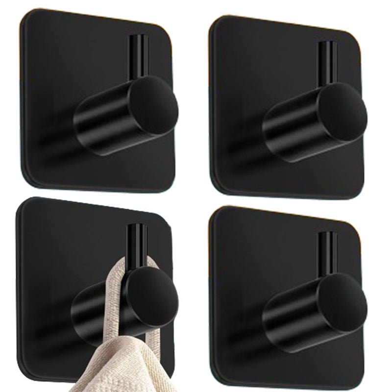 Zestaw 4 haczyków na ręczniki – haczyki samoprzylepne – klipsy do ręczników – haczyki ścienne/drzwiowe – kwadratowe – matowa czerń