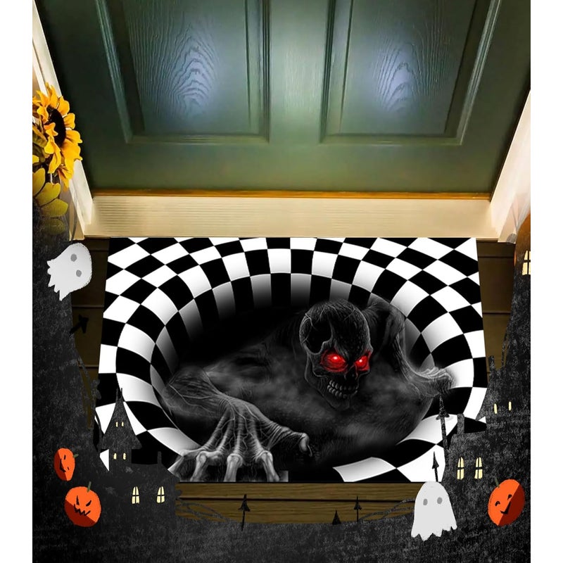 Wycieraczka na Halloween – 3D Stereo Vision – Szkielet – Mata w kratkę – Mata Horror – Zabawa 3D – Miękka mata – Wzór klauna – (60 x 40)