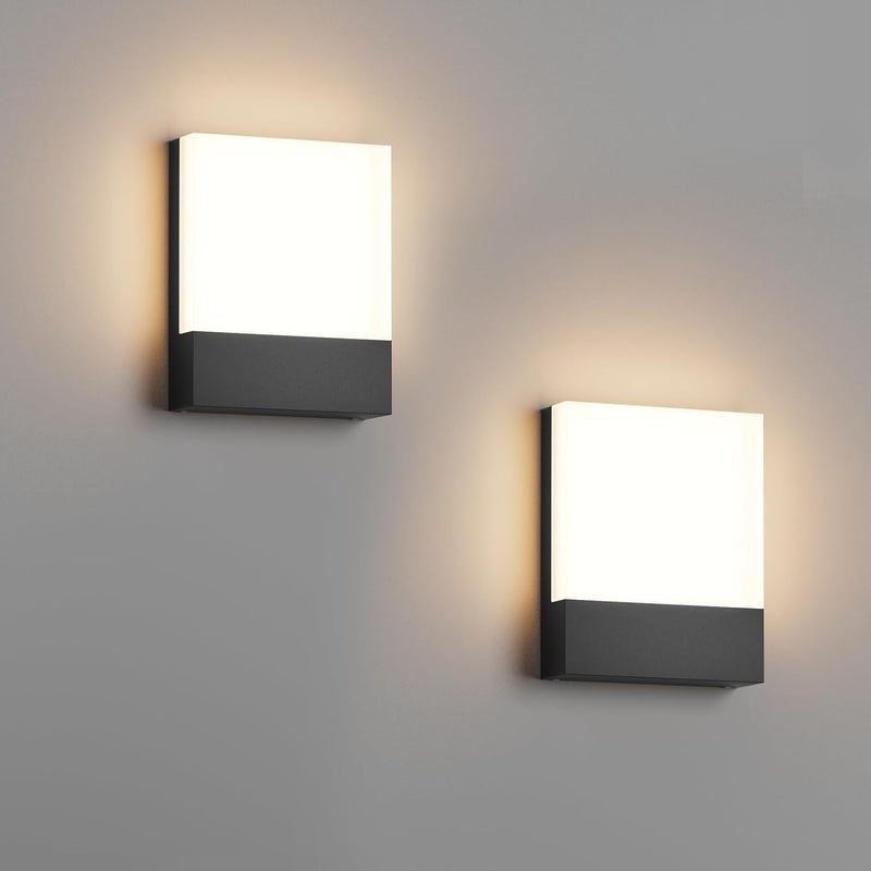 Zestaw 2 nowoczesnych lamp zewnętrznych LED, 12 W, 3000 K, IP65, dyskretnych, na werandę, patio, do ogrodu, na podwórko, do garażu (czarne)