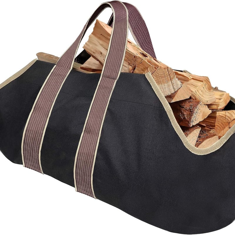 Duży worek na drewno opałowe (99 x 46 cm), torba na drewno opałowe, wodoodporny i wytrzymały woskowany płótno, kosz do przechowywania w kominku zewnęt